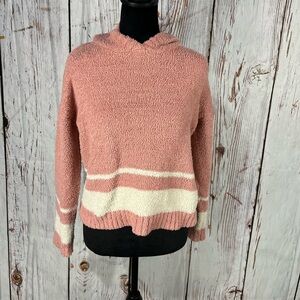 Pink Republic Women's Blush and White Hooded Sweater